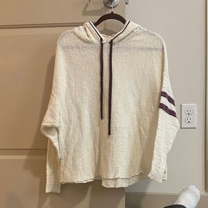 Free People Cream Hooded Sweater with Purple Accents